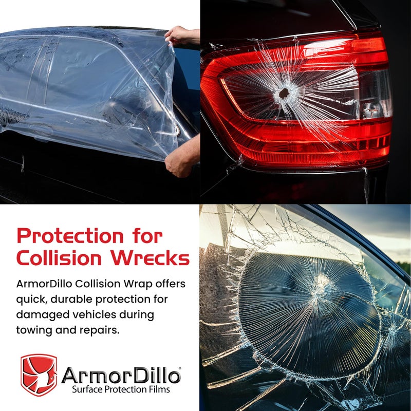 ArmorDillo High Tack Collision Wrap Free Utility Knife 3 Mil 3-Ply Self Adhesive Crash Wrap for Cars, Collision, Towing, Salvage & Auto Repair, Heavy Duty 60 Day UVI Protection - 36" x200ft - Image 2